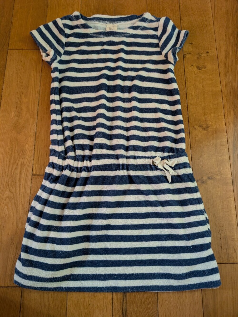 Crewcuts Striped Navy and White Girls Terry Cloth Swim Dress Cover-up 4/5